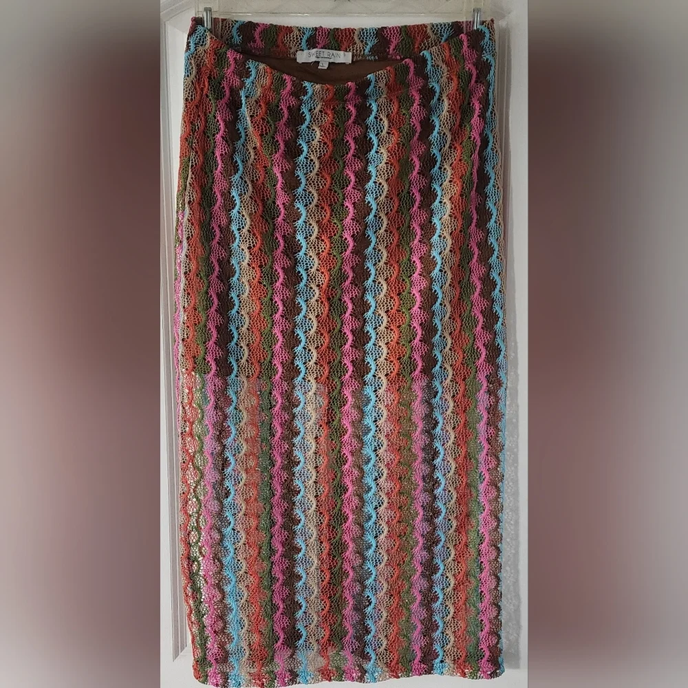 Sweet Rain Crocheted Long Maxi Lined Skirt‎ Size Large